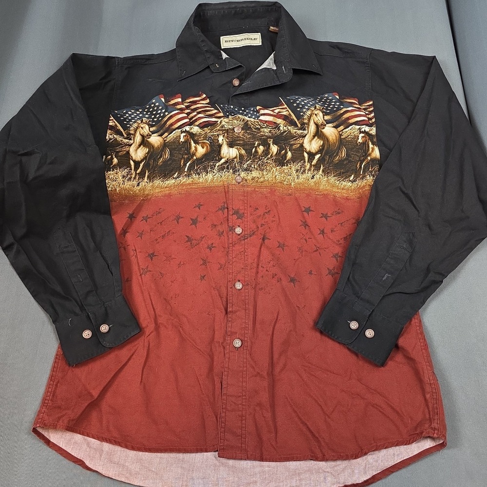 bit & bridle black/maroon horse shirt size Medium